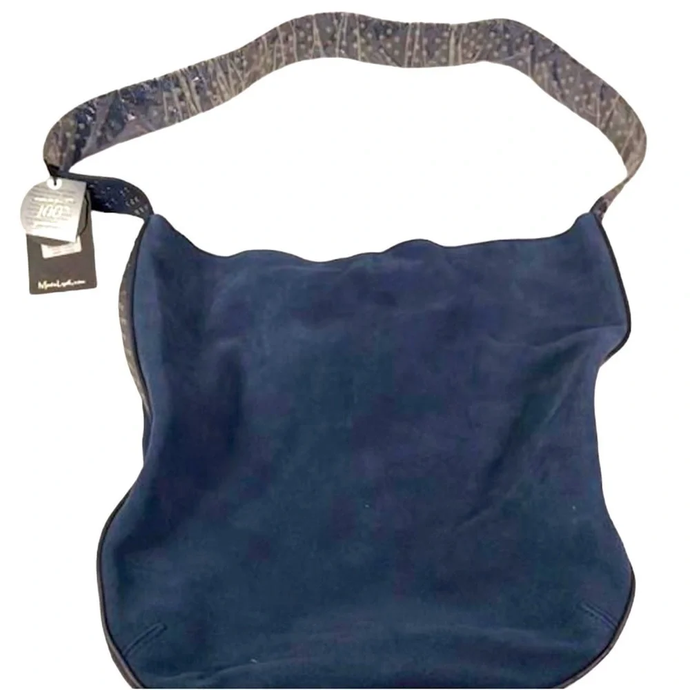 Leather Hobo Bag In Blue with Studded Strap